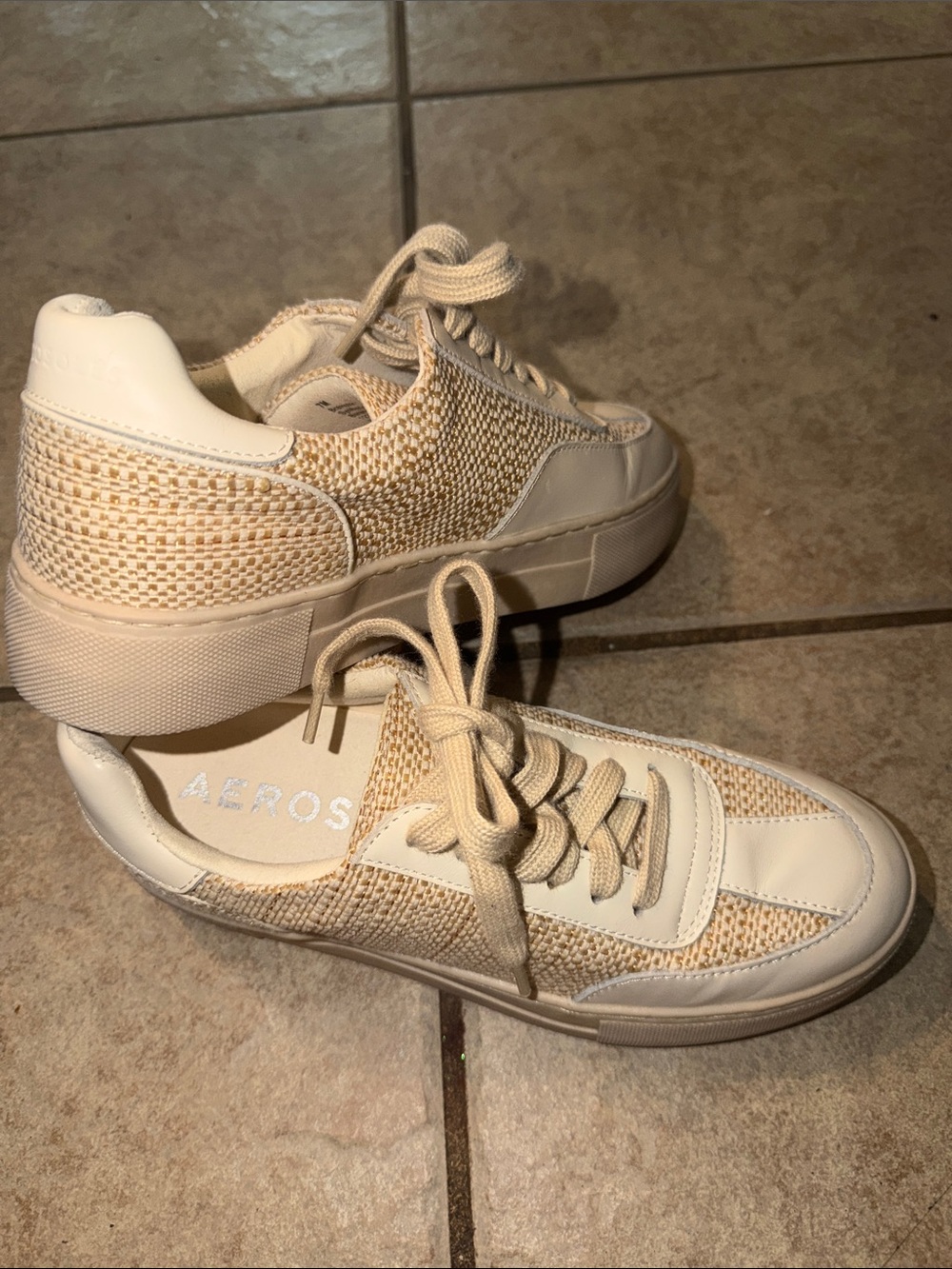 AEROSOLES Cream Woven Lace-Up Sneakers